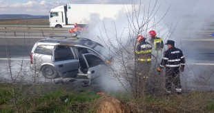 Incendiu la un autoturism pe A1, km 97, sensul Pitești-București (6)
