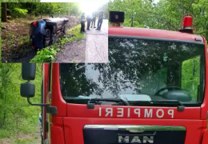 Un autoturism scăpat de sub control s-a răsturnat în șanț,lângă Zoo Pitești