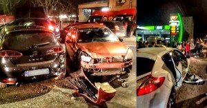 Accident rutier între trei autoturisme
