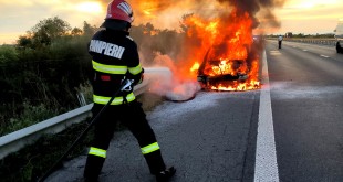 Incendiu autoturism pe A1, km 92 sensul Pitești-București (1)