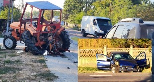 Accident rutier între un tractor și un autoturism
