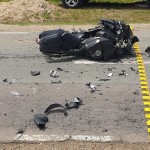 Impact între o motocicletă şi un autoturism în localitatea Buzoești (3)