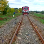 Autoturism lovit de tren în localitatea Merișani (3)