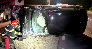 Autoturism răsturnat în orașul Topoloveni